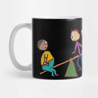 Funny Fat Guy on Seesaw Mug